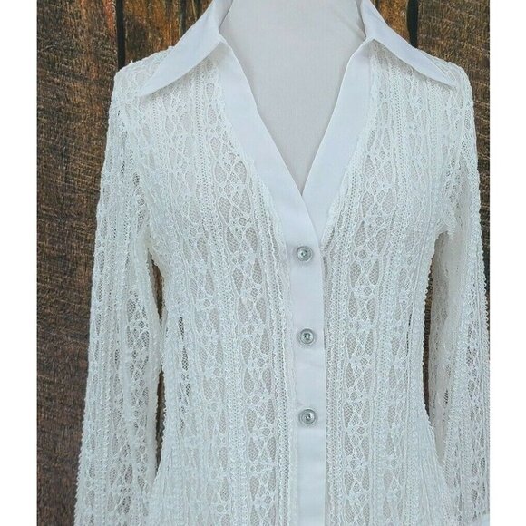 NWOT For Love & Lemons Skivvies Sheer Lace Blouse Womens S White LS Top - Picture 2 of 6